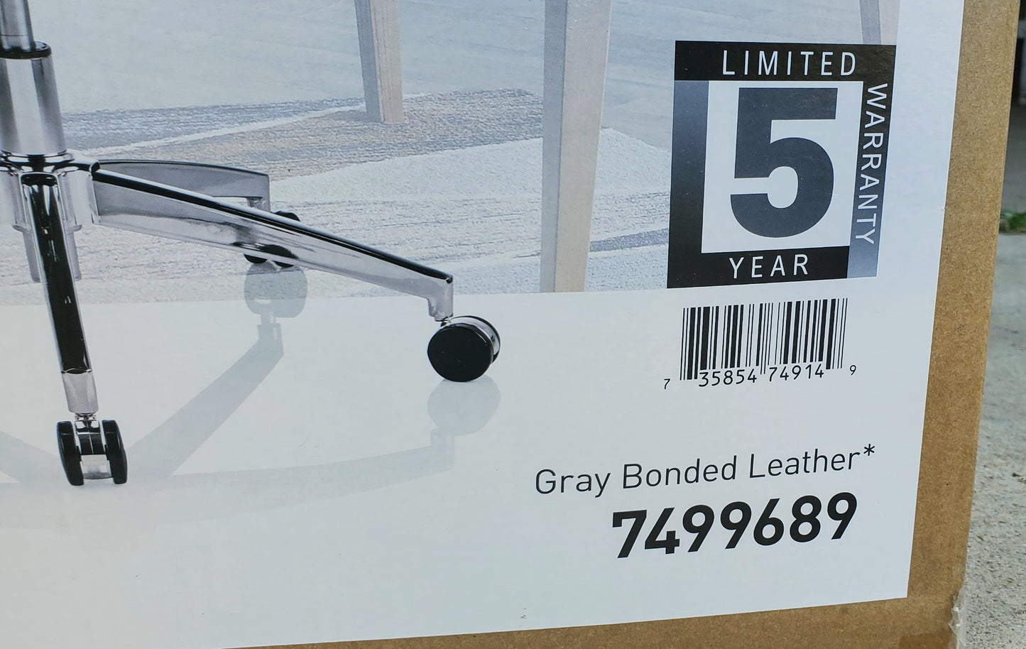 NewInBox REALSPACE MODERNCOMFORT KEERA LEATHER MIDBACK GRAY MANAGER CHROME CHAIR