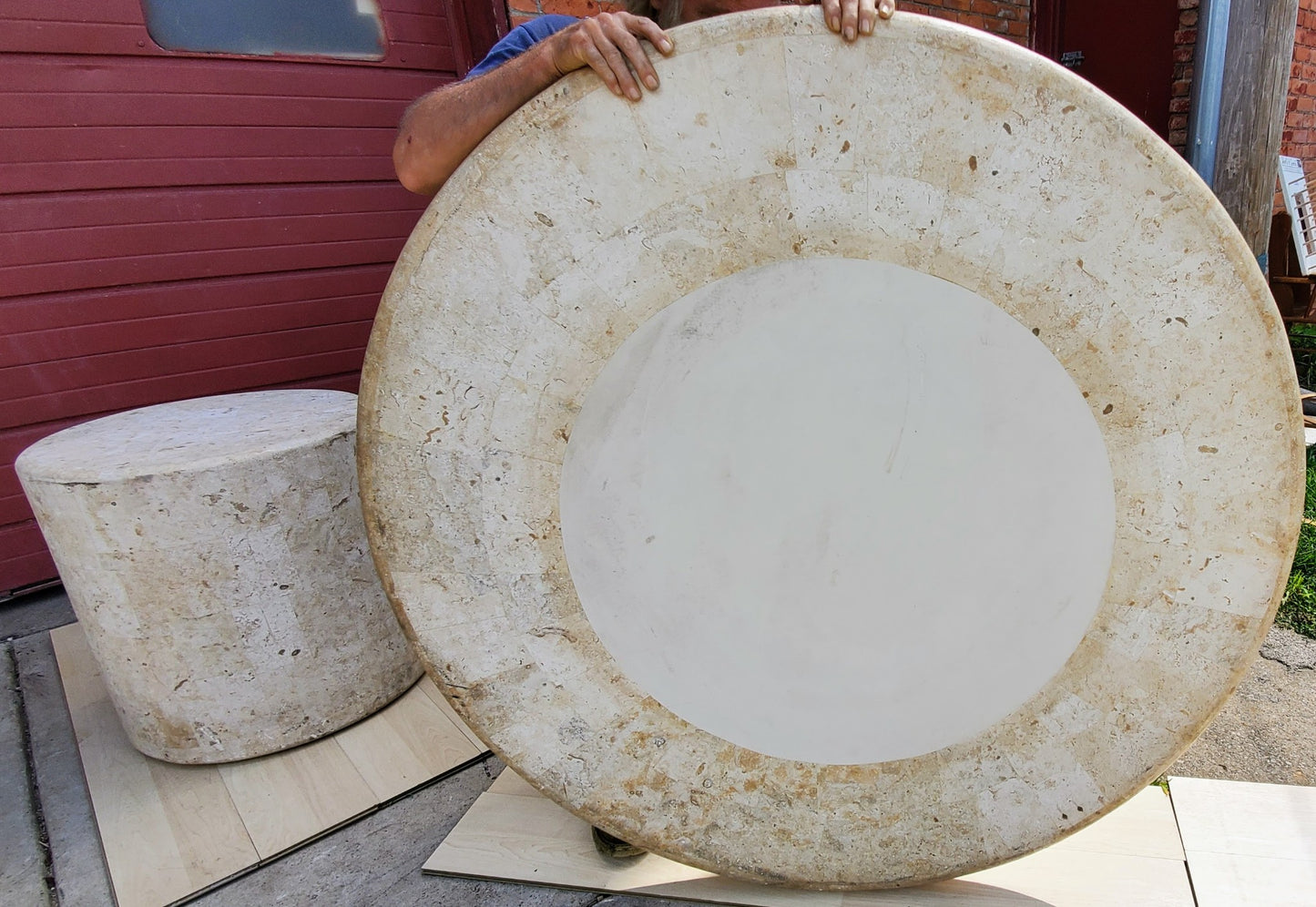 RARE 54"w x 29"h x 2"t MARBLE PATCHWORK CUSTOM MADE HIGH END DESIGN ROUND TABLE