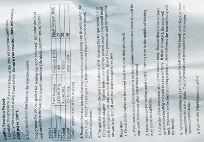 PARR 4576A HP/HT BENCHTOP 250ml FIXED VESSEL 500°CTEMPERATURE REACTOR FREESHIP