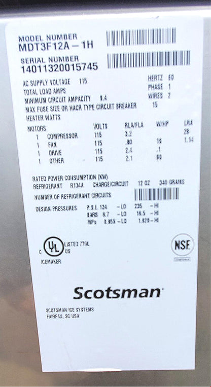 SCOTSMAN MDT3F12A-1H TOUCH-FREE AIR COOLED FLAKE ICE WATER DISPENSER WATCHVIDEO