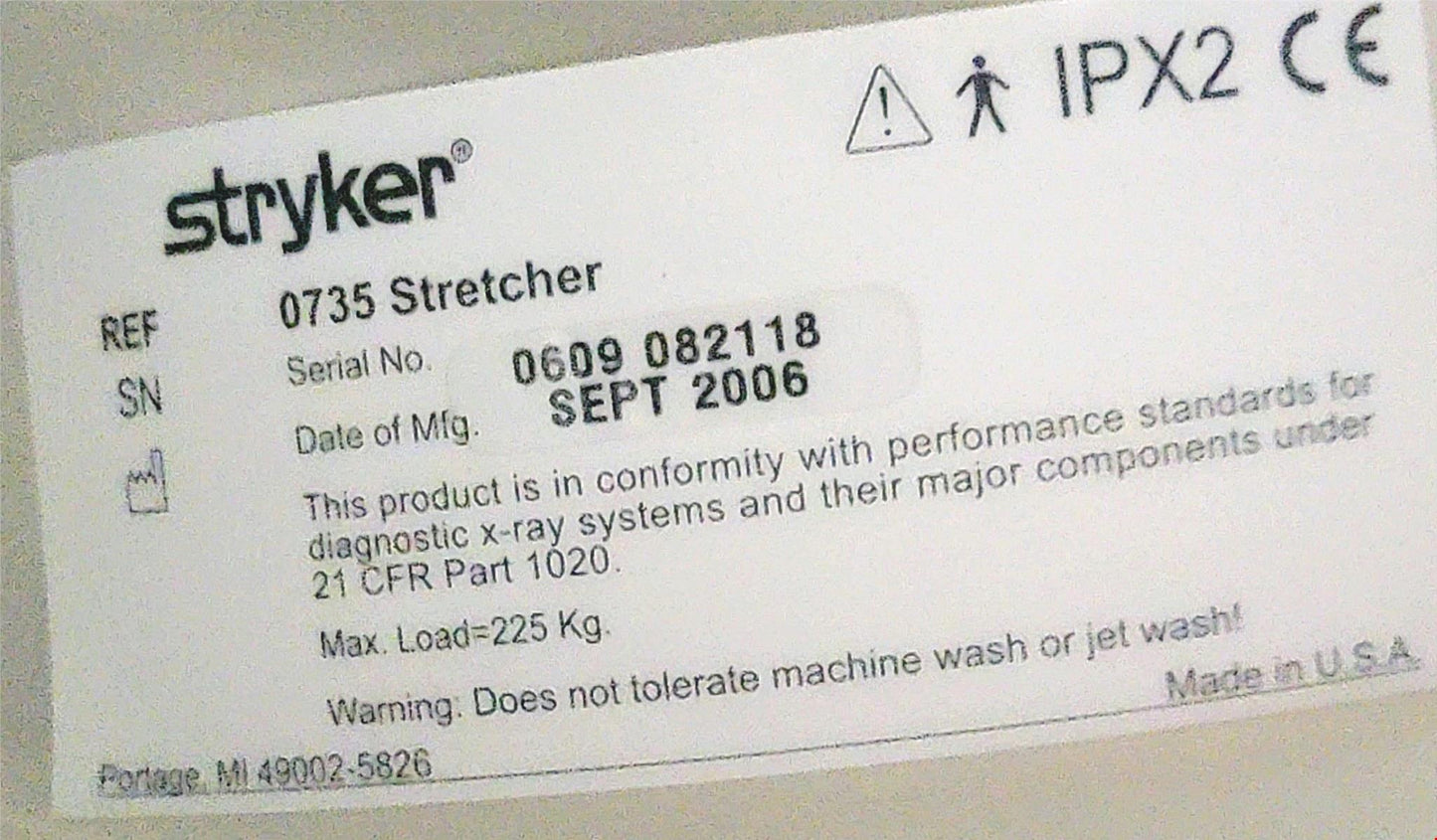 STRYKER ST104 (0735) HOSPITAL EMERGENCY TRANSPORT GURNEY STRETCHER - FREE SHIP