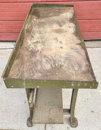 VINTAGE LYON MILITARY GREEN 6 FOOT Wide x 28"Deep x 37"High WORK BENCH FREE SHIP
