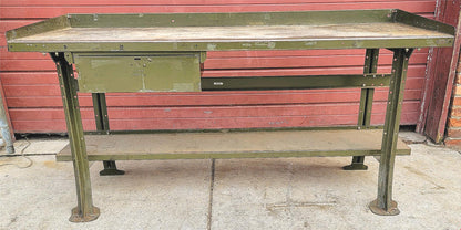 VINTAGE LYON MILITARY GREEN 6 FOOT Wide x 28"Deep x 37"High WORK BENCH FREE SHIP