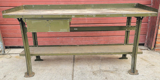 VINTAGE LYON MILITARY GREEN 6 FOOT Wide x 28"Deep x 37"High WORK BENCH FREE SHIP