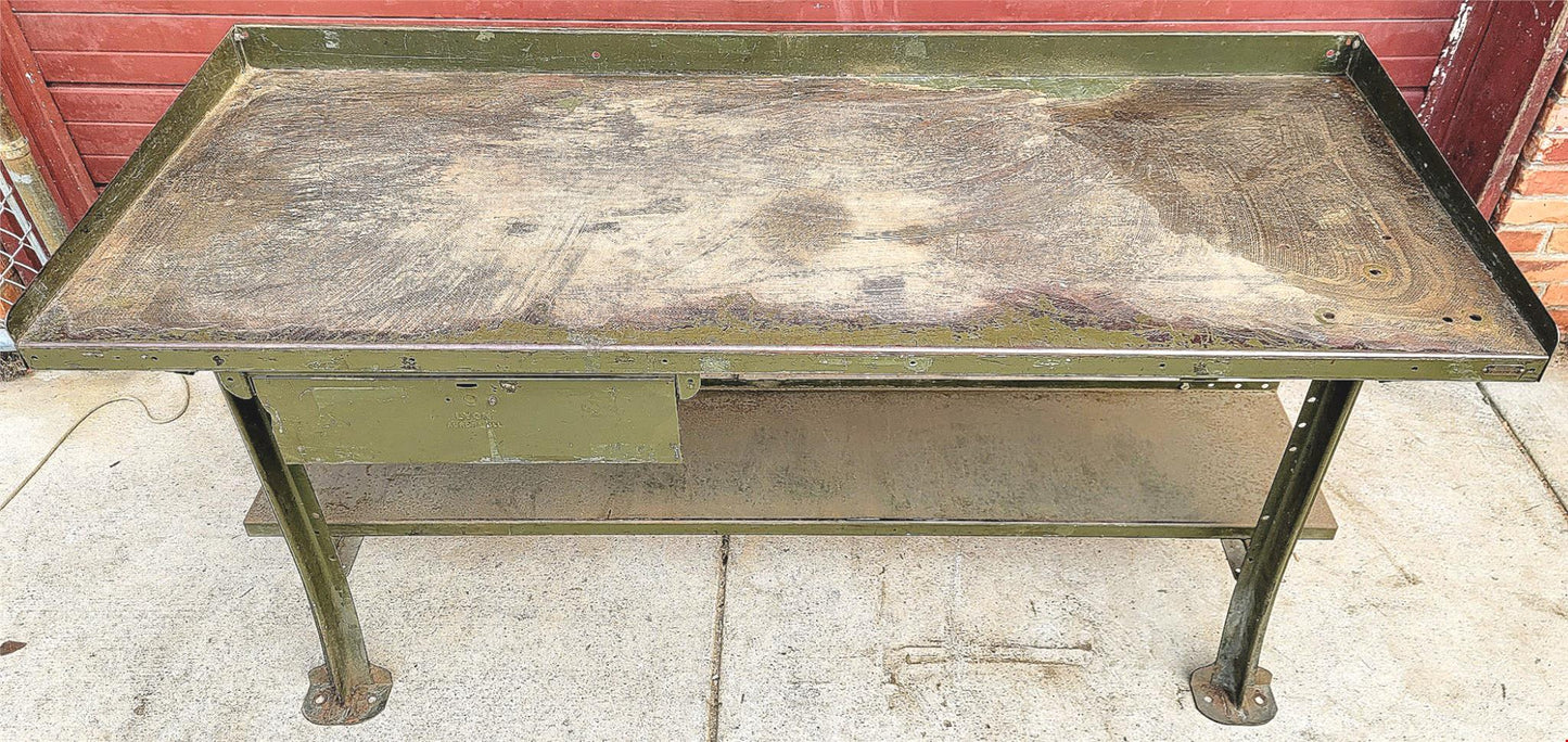 VINTAGE LYON MILITARY GREEN 6 FOOT Wide x 28"Deep x 37"High WORK BENCH FREE SHIP