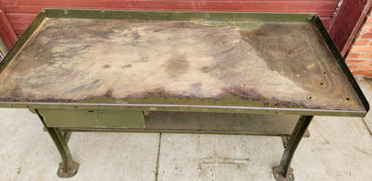 VINTAGE LYON MILITARY GREEN 6 FOOT Wide x 28"Deep x 37"High WORK BENCH FREE SHIP