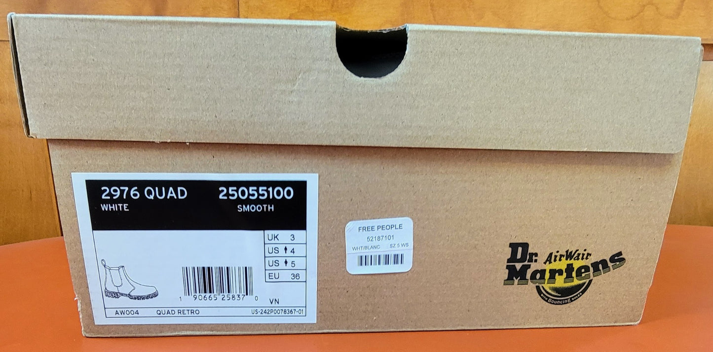 BRANDNEW IN BOX DR MARTENS 2976 QUAD CHELSEA BOOT WHITE WOMEN5/MEN4 FREEFASTSHIP
