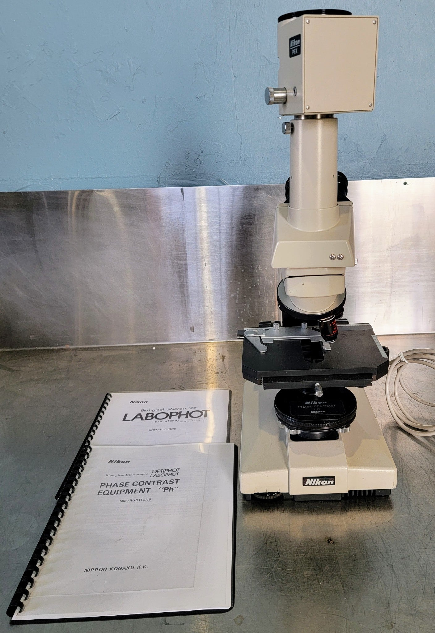 PERFECT NIKON LABOPHOT PHASE CONTRAST MICROSCOPE 4OBJECTIVES PFX TURRET WARRANTY