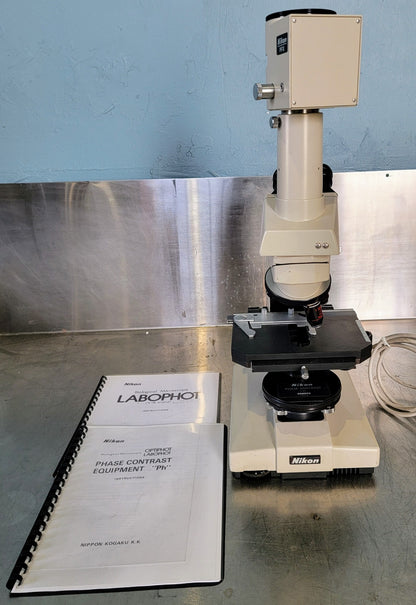 PERFECT NIKON LABOPHOT PHASE CONTRAST MICROSCOPE 4OBJECTIVES PFX TURRET WARRANTY