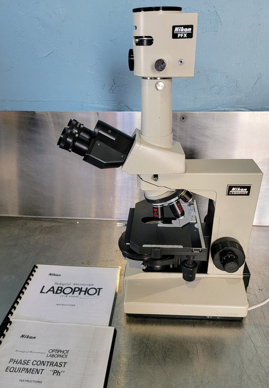 PERFECT NIKON LABOPHOT PHASE CONTRAST MICROSCOPE 4OBJECTIVES PFX TURRET WARRANTY