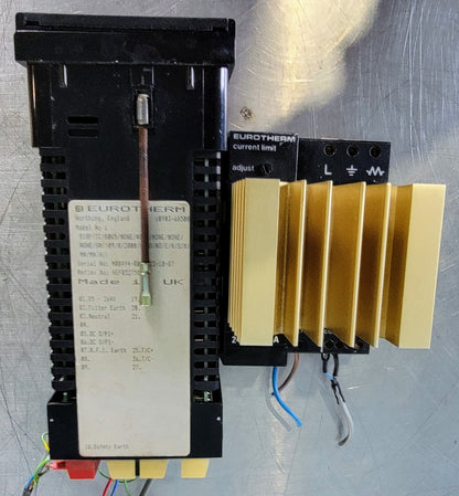 SCHNEIDER EUROTHERM 818P/TC/R0V5 TEMP with POWER CONTROLLER / HEAT SINK & MANUAL