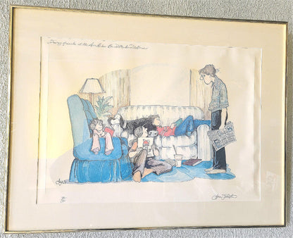 LYNN JOHNSTON "FOR BETTER OR FOR WORSE" ORIG FRAMED SIGNED 29x22" PRINT FREESHIP