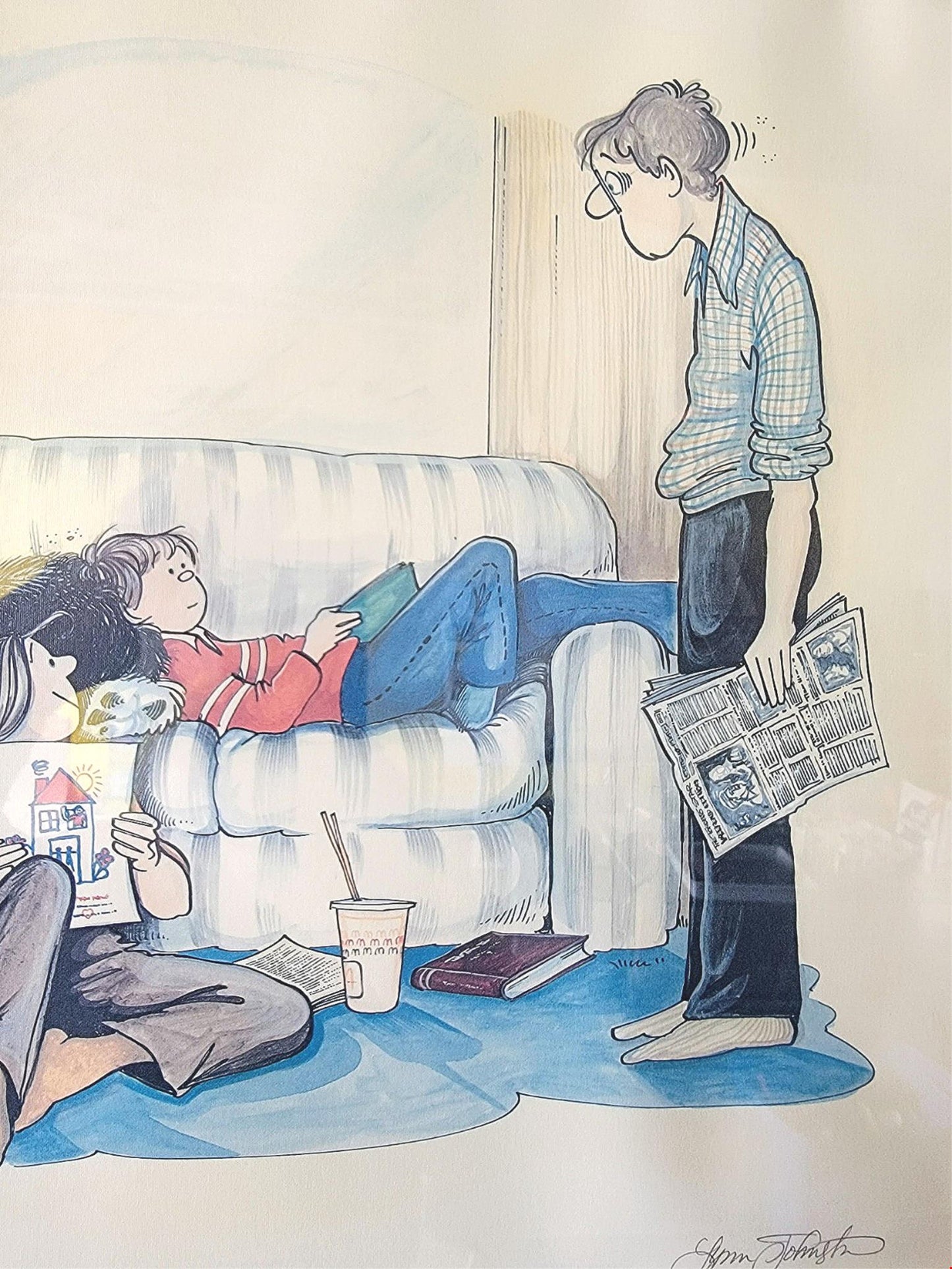 LYNN JOHNSTON "FOR BETTER OR FOR WORSE" ORIG FRAMED SIGNED 29x22" PRINT FREESHIP