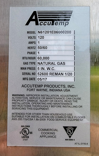 ACCUTEMP EVOLUTION E61201 NAT GAS 120VOLT BOILERLESS STEAMER WATCHVIDEO FREESHIP