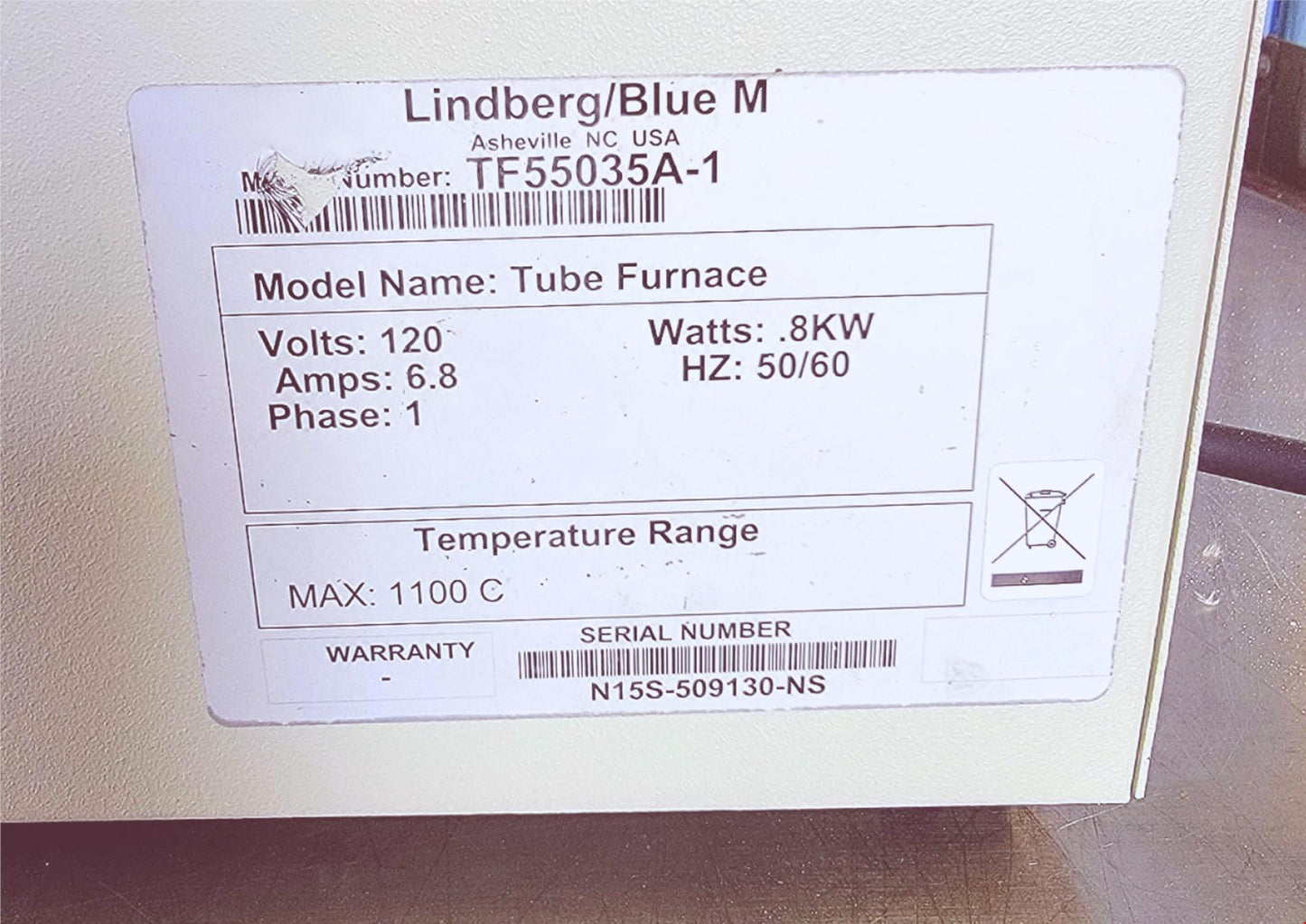 LINDBERG BLUE M TF55035A1 Mini-Mite™ Tube Lab Furnace 1100°C WARRANTY WATCHVIDEO