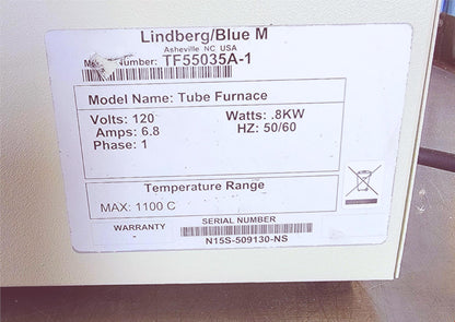 LINDBERG BLUE M TF55035A1 Mini-Mite™ Tube Lab Furnace 1100°C WARRANTY WATCHVIDEO