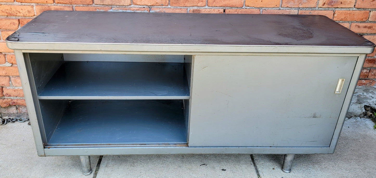 VINTAGE 1950's STEELCASE TANKER CREDENZA 60"x19.5"x29 RARE POINTED FEET FREESHIP