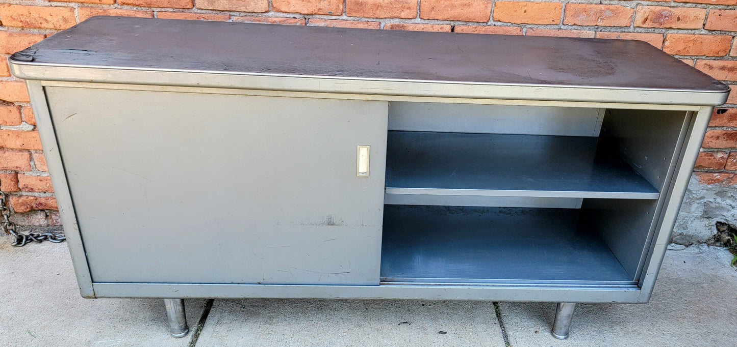 VINTAGE 1950's STEELCASE TANKER CREDENZA 60"x19.5"x29 RARE POINTED FEET FREESHIP