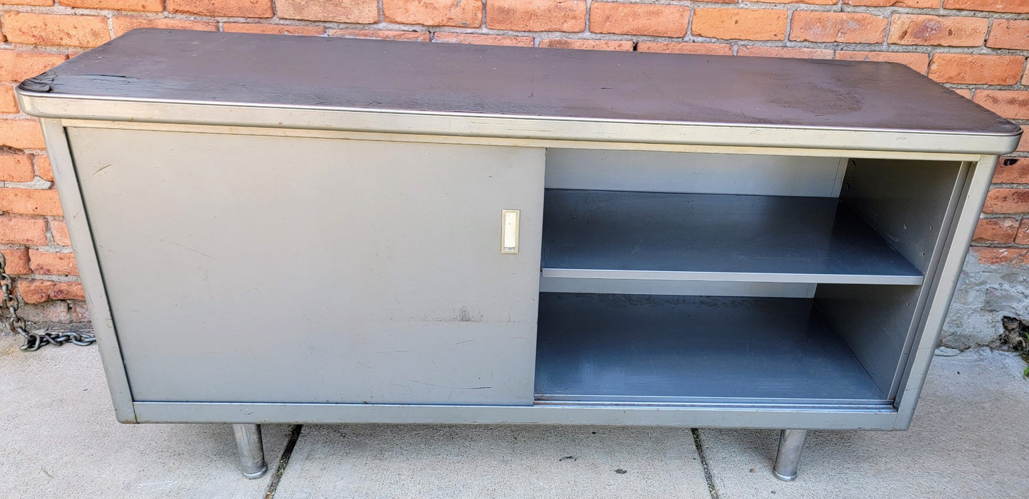 VINTAGE 1950's STEELCASE TANKER CREDENZA 60"x19.5"x29 RARE POINTED FEET FREESHIP