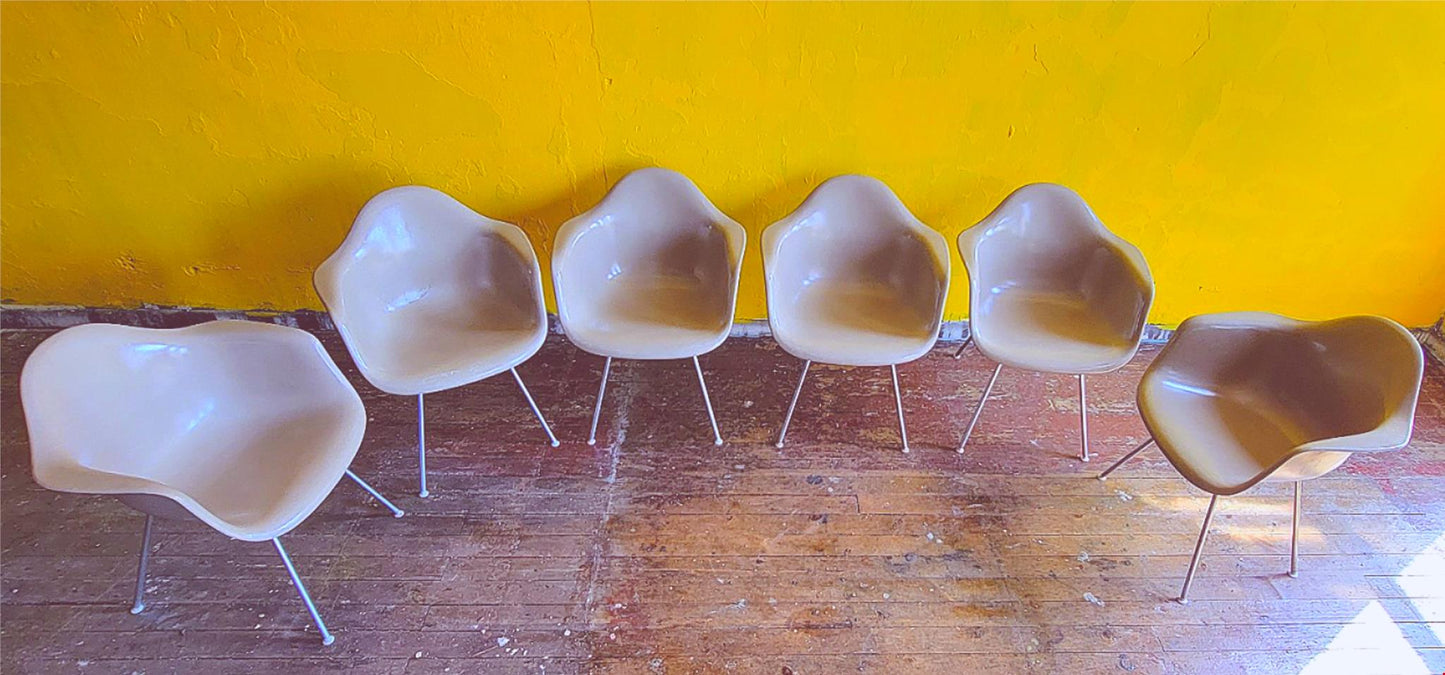 6 1980's VINTAGE CHARLES EAMES HERMAN MILLER FIBERGLASS SHELL ARMCHAIRS FREESHIP