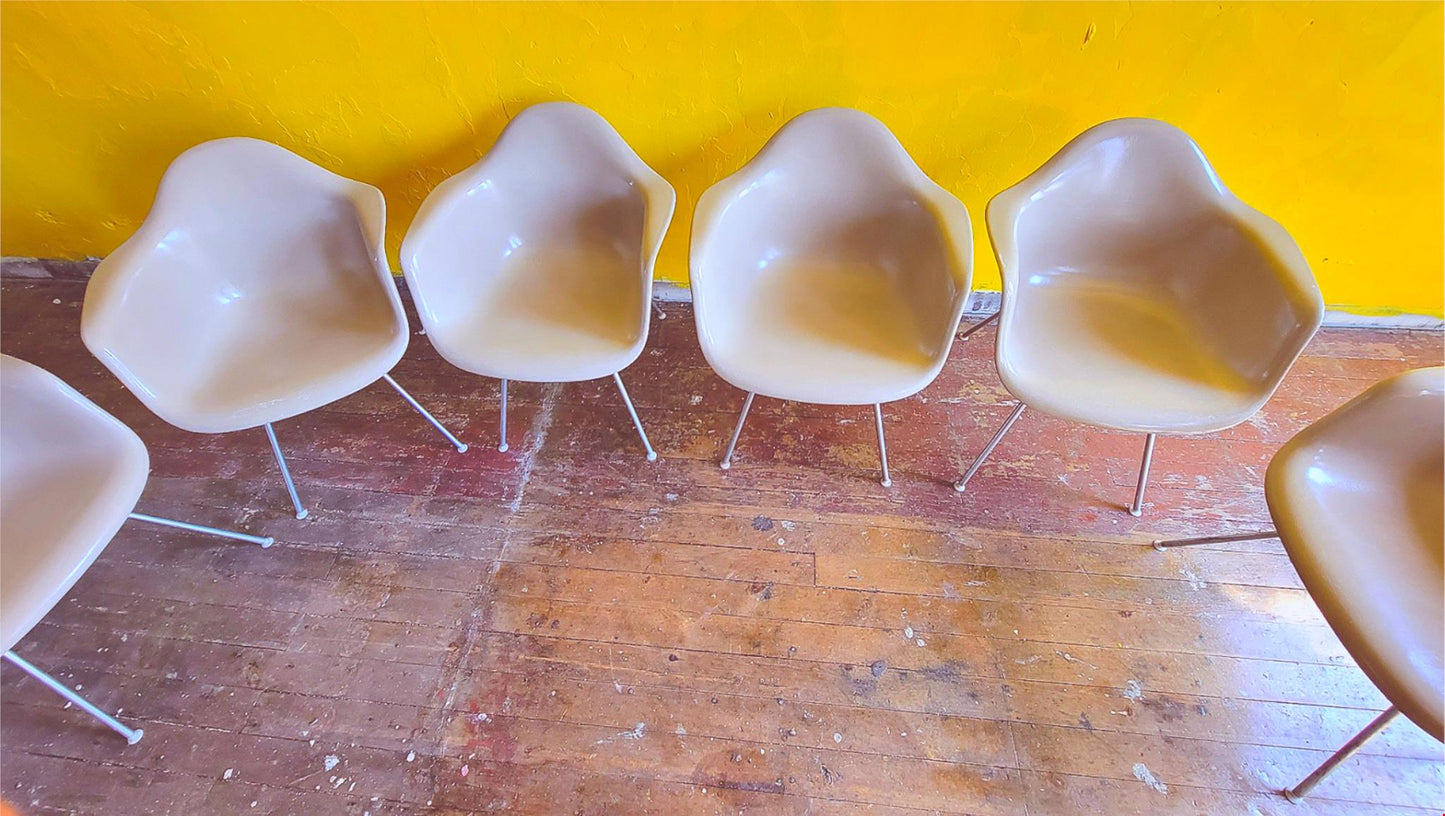 6 1980's VINTAGE CHARLES EAMES HERMAN MILLER FIBERGLASS SHELL ARMCHAIRS FREESHIP