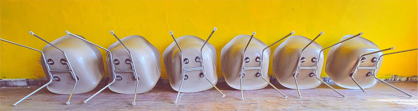 6 1980's VINTAGE CHARLES EAMES HERMAN MILLER FIBERGLASS SHELL ARMCHAIRS FREESHIP