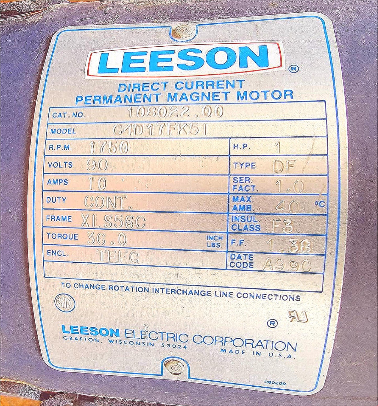 LEESON C4D17FK51 DC MOTOR with ALLING LANDER JOYCE DAYTON LOVEY SHAFT FREE SHIP