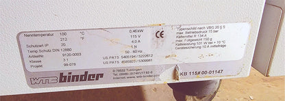 WTB BINDER KB 115 COOLING & HEATING INCUBATOR -10 to 100°F WATCH VIDEO FREE SHIP