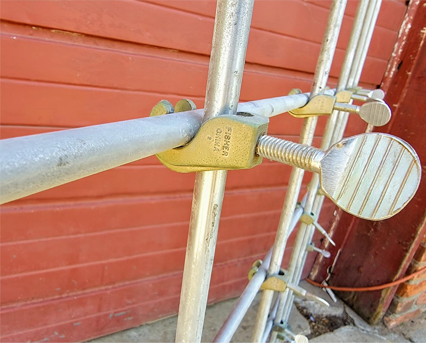 43 FISHER LABORATORY FRAME NICKEL PLATED ZINC HOOK CONNECTORS & 14 ALUMINUM BARS