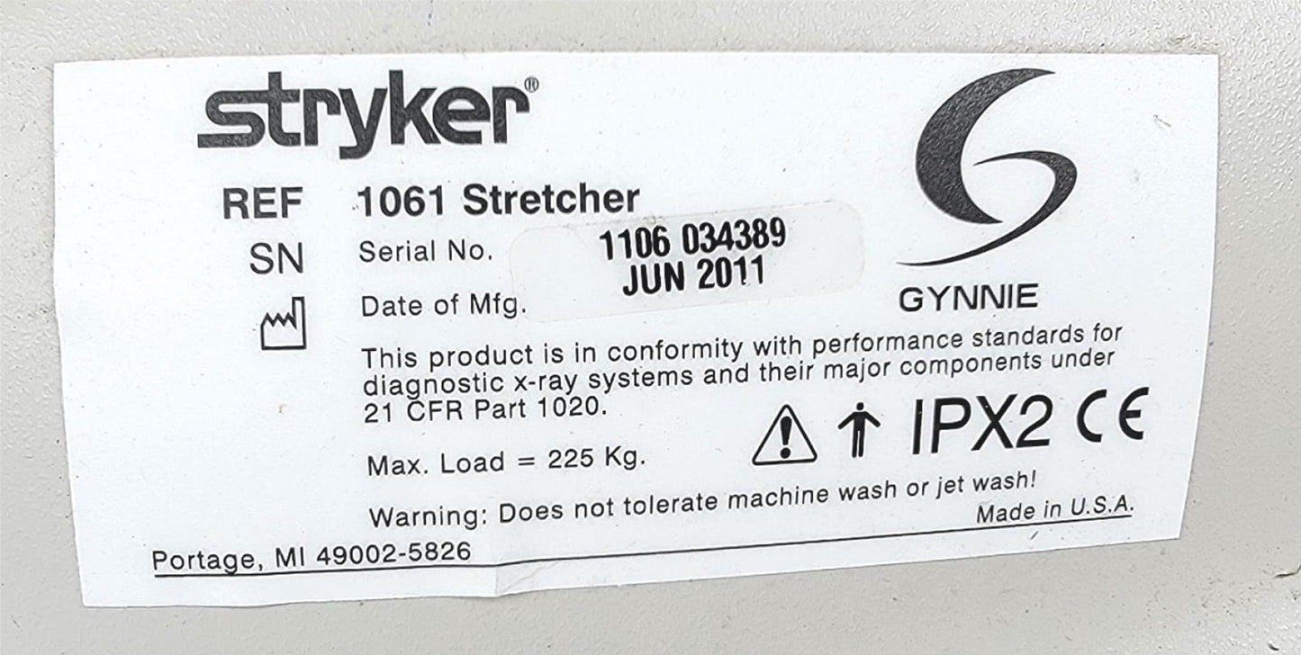 STRYKER GYNNIE OB/GYN HOSPITAL EMERGENCY TRANSPORT STRETCHER WARRANTY FREE SHIP