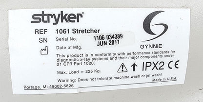 STRYKER GYNNIE OB/GYN HOSPITAL EMERGENCY TRANSPORT STRETCHER WARRANTY FREE SHIP