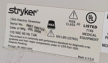 STRYKER 1550 POWER ELECTRIC HOSPITAL EMERGENCY STRETCHER  NO-MATTRESS WATCHVIDEO