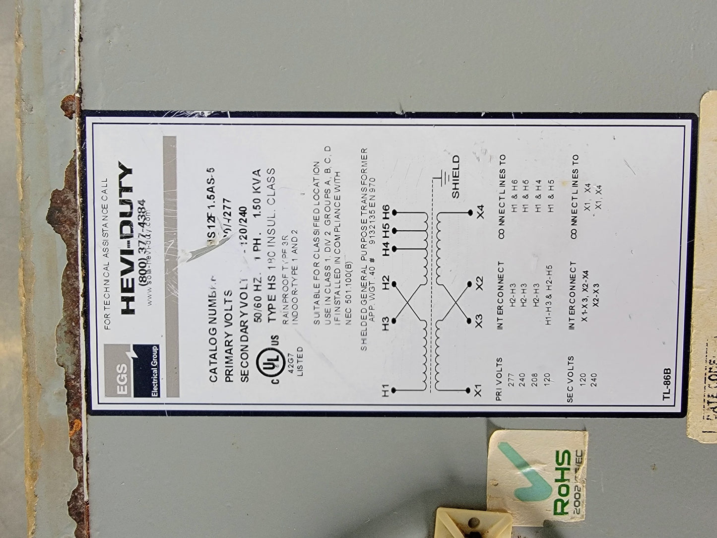 EGS SOLA-HD HEVI-DUTY 1.5KVA HS12F1.5AS5 TRANSFORMER 90 DAY WARRANTY FREE SHIP