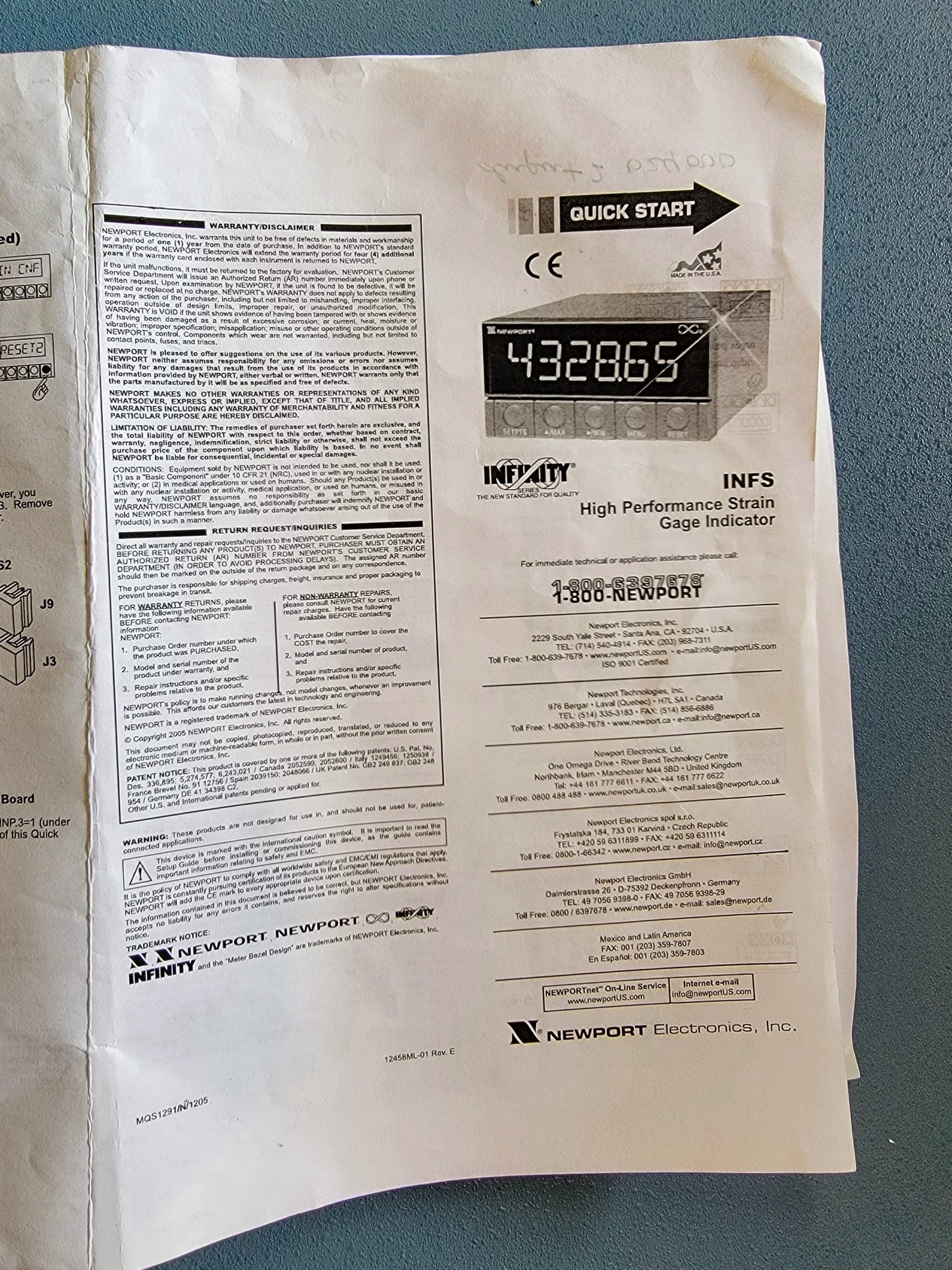 NEWPORT STRAIN LOAD CELL PANEL METER w/ MANUAL and DYNISCO PT130-7.5C *WARRANTY*