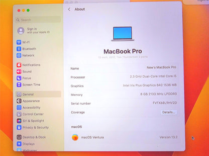 APPLE MacPRO 14.1 Model A1708 2.3Ghz DUALCORE i5 8GB 2133MHz RETINA 13" WARRANTY