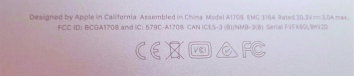 APPLE MacPRO 14.1 Model A1708 2.3Ghz DUALCORE i5 8GB 2133MHz RETINA 13" WARRANTY