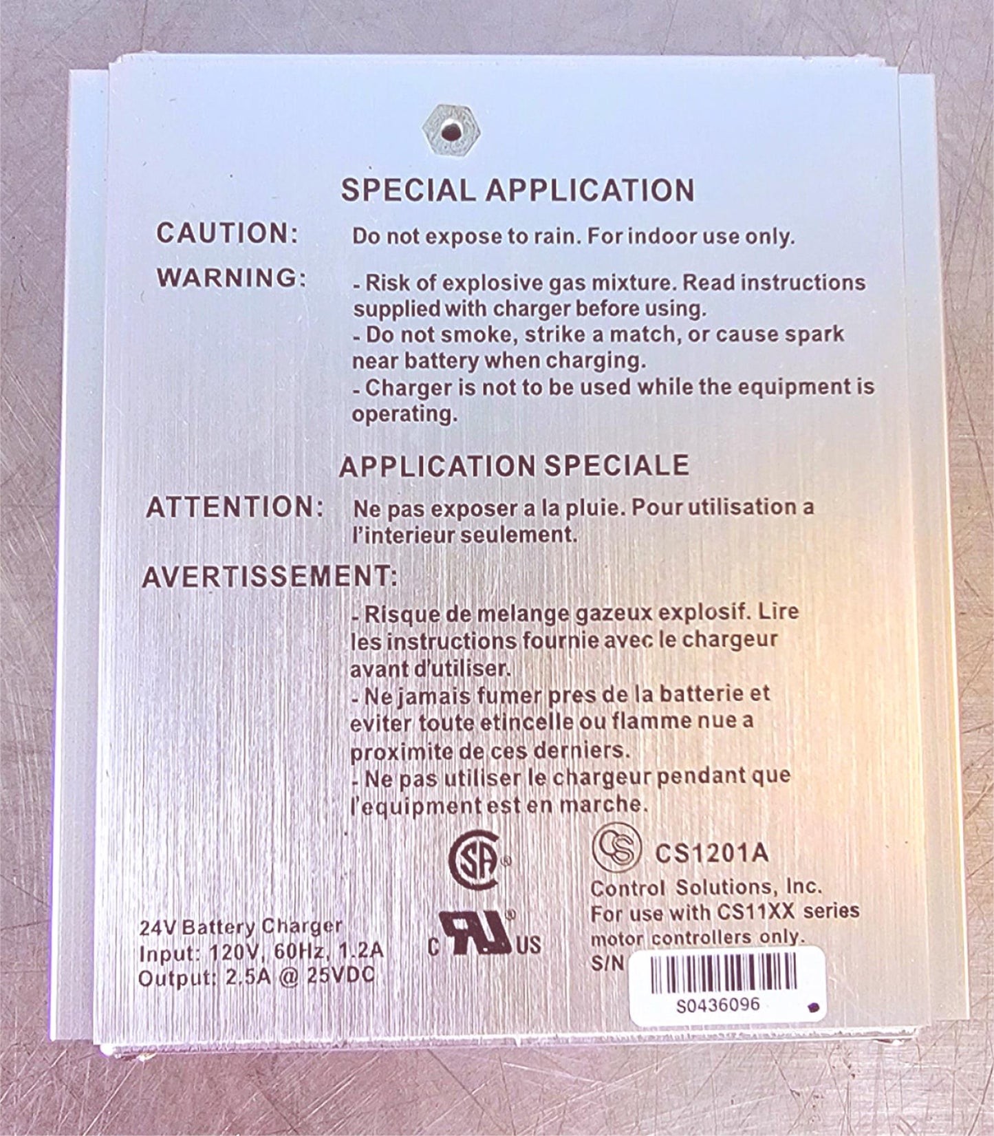 CONTROL SOLUTIONS CS1201A 24V BATTERY CHARGER  FREE SHIP