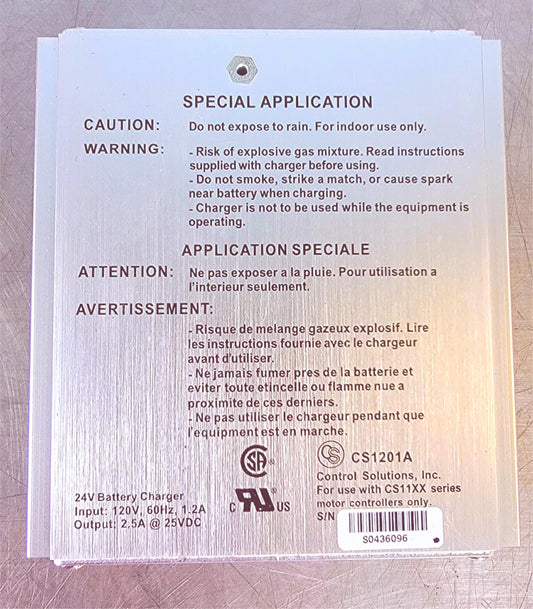 CONTROL SOLUTIONS CS1201A 24V BATTERY CHARGER  FREE SHIP