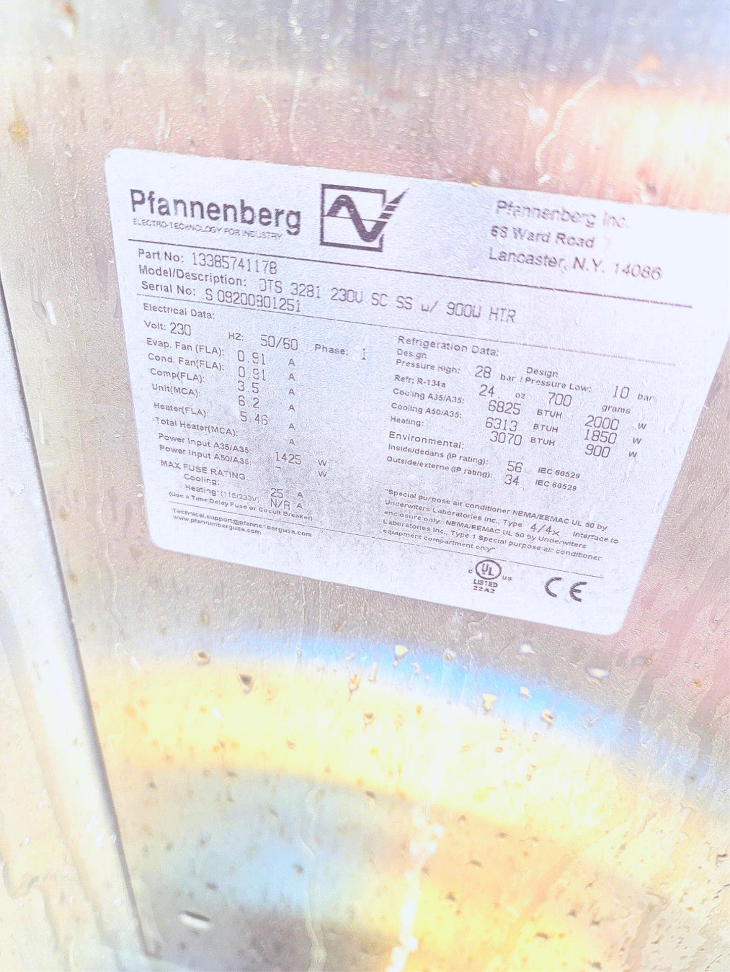 PFANNENBERG DTS 3281 COOLING UNIT with APX TYPE 3R ENCLOSURE FREESHIP