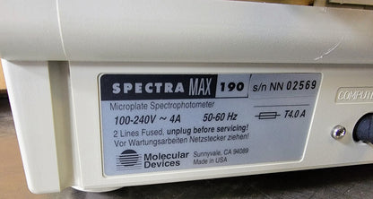 MOLECULAR DEVICES SPECTRAMAX 190 MICROPLATE READER 90-DAY-WARRANTY WATCH VIDEO
