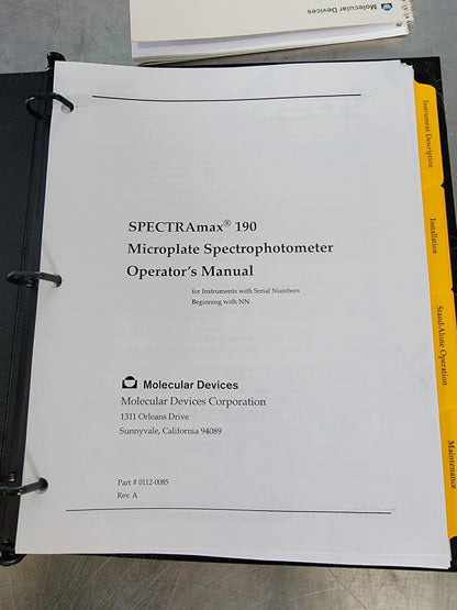 MOLECULAR DEVICES SPECTRAMAX 190 MICROPLATE READER 90-DAY-WARRANTY WATCH VIDEO