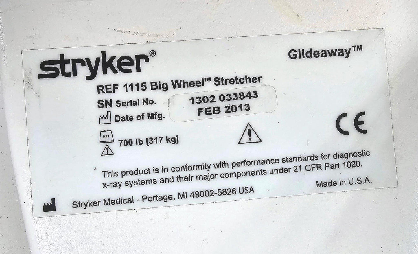 WARRANT STRYKER 1115 BIG WHEEL 700Lbs Capacity HOSPITAL MATTRESS GURNEY FREESHIP