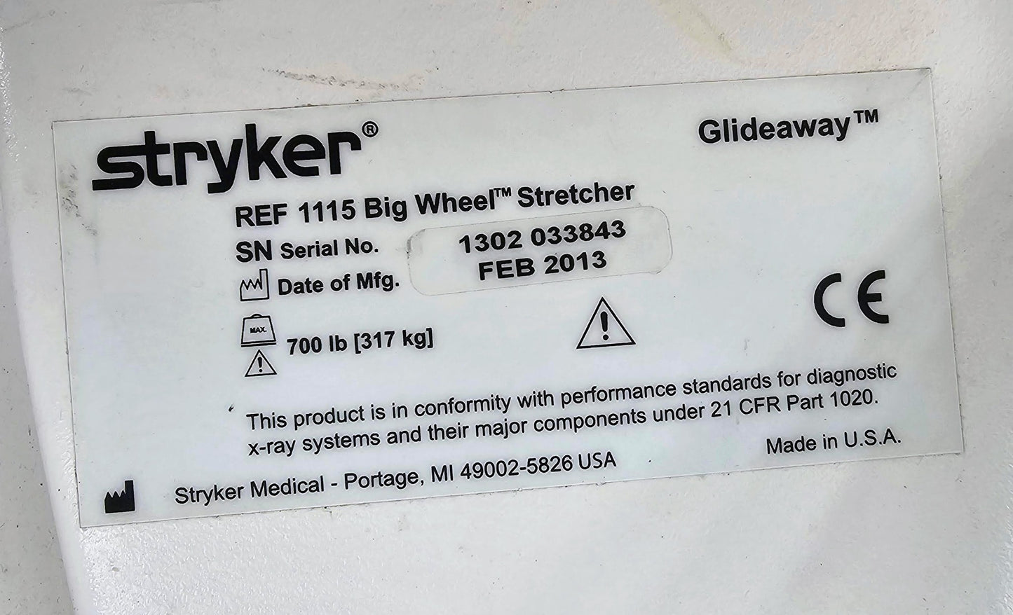 WARRANT STRYKER 1115 BIG WHEEL 700Lbs Capacity HOSPITAL MATTRESS GURNEY FREESHIP