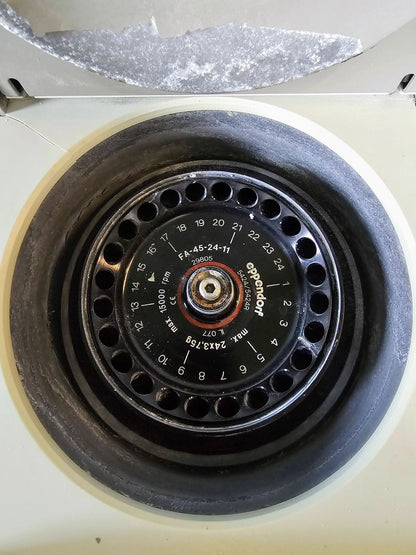 EPPENDORF 5424 CENTRIFUGE & AEROSOL-TIGHT FA-45-24-11 ROTOR & MANUAL WATCH VIDEO