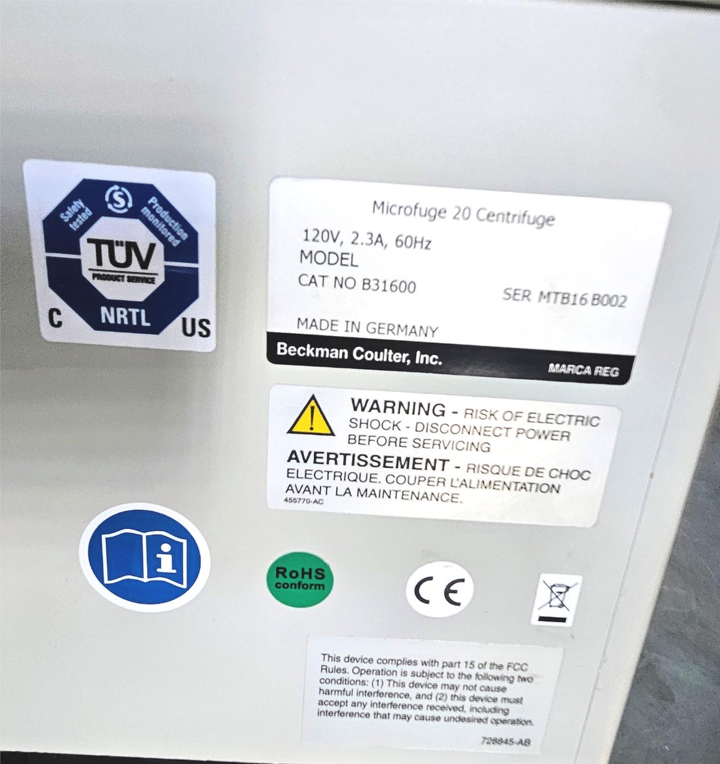 REFURBISHED 90DAYWARRANT BECKMAN COULTER MICROFUGE 20 FA241.5P ROTOR 2mL 24x1.5"