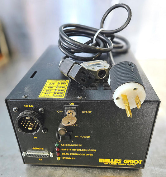 MELLES GRIOT 176B-240B ION LASER HEAD POWER SUPPLY With KEY POWER CABLE FREESHIP