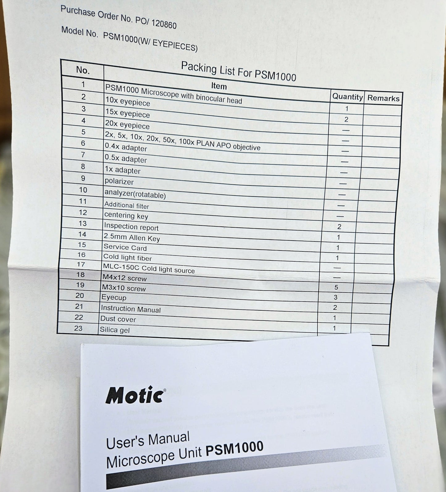B/NEW MOTIC PSM-1000 TRINOCULAR MLC-150 PLAN APO ELWD 5x10x20x50xOBJE MICROSCOPE