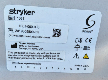 STRYKER 1061 GYNNIE OB/GYN HOSPITAL EMERGENCY TRANSPORT GURNEY WARRANT FREESHIP