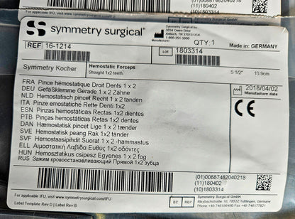 NEW SYMMETRY SURGICAL KOSHER HEMOSTATIC FORCEPS STRAIGHT 1 X 2 TEETH FREE SHIP