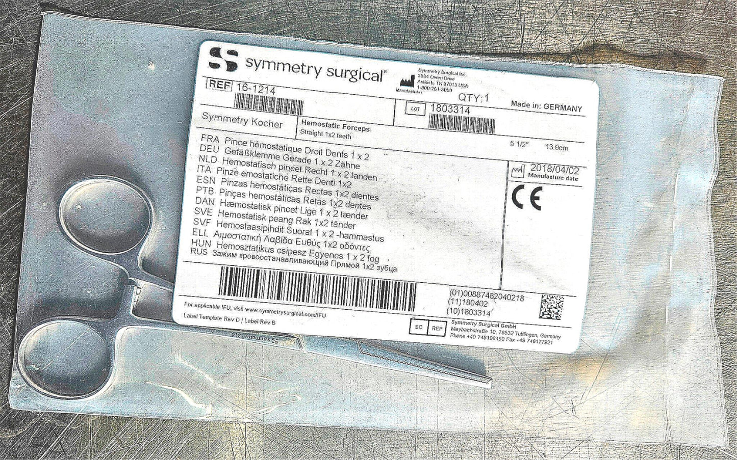 NEW SYMMETRY SURGICAL KOSHER HEMOSTATIC FORCEPS STRAIGHT 1 X 2 TEETH FREE SHIP